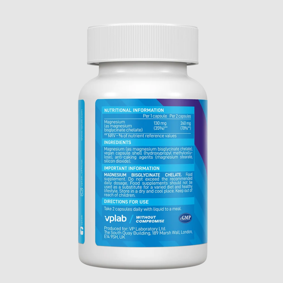 Съдържание на: VPlab Magnesium Bisglycinate Chelate 60 caps
